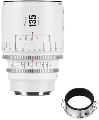 Objectif cinéma Manuel Plein Format Professionnel 7artisans 135 mm T2.4 série Infinte, Compatible avec Monture EF, pour la Photographie et Le cinéma, Blanc