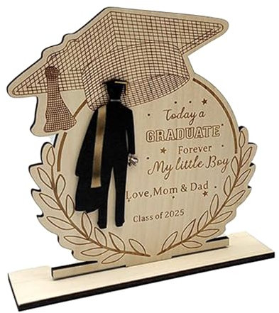 Hogvinnatil Decoración de graduación 2025 Cartel de madera - Regalo individual de madera maciza - Decoración para el hogar, accesorios fotográficos y accesorios de fiesta para