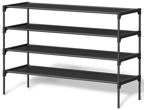 SONGMICS Schuhregal 4 Ebenen, Schuhablage, Schuhaufbewahrung, Eingangsbereich, Flur, platzsparend, 29,7 x 91,8 x 70,5 cm, Metallrahmen, Vliesstoff-Ablage, tintenschwarz LSH034BH01