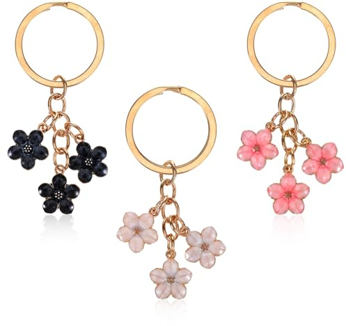 Classicseali 3 Stück Blume Schlüsselanhänger, Keychain Aesthetic Flower, Schlüsselanhänger Aesthetic, Süß Bag Charms, Taschenanhänger Damen für Auto Geldbörsen Dekoration Geschenke