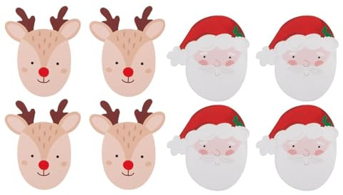 Pack of 8 Wooden Santa Claus & Reindeer Coasters - Christmas Dinner Table Xmas Themed Tea Coffee Water Juice Drinks Mats Breakfast Lunch Afternoon Tea Cup Placemats