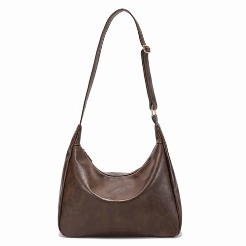 JOLLQUE Hobo Taschen für Frauen weiche klappbare vegane Leder Schultertasche Slouchy Tote Crossbody Taschen (Kaffee)
