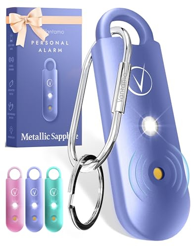 Vantamo Taschenalarm Extra Laut 130dB Mit 2 Lautsprechern Für Selbstverteidigung Frauen, Hell Taschenlampe & Batteriewarnung, Alarm Für Frauen Unterwegs Mit Schlüsselanhänger