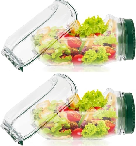 NIHUIFDPY 2PCS Salad Pod Container, Vertical Layering Salad-Jars Built-In Bowl Design, Plastic Interval Salads Box with Leak Proof Dressing Case,Portable Fresh Salads Storage for Lunch (Green(2pcs))