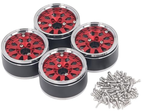 4 Stück Felgen aus Aluminiumlegierung, 1,9 Zoll Beadlock-Felgen, 1,9-Zoll-Felge für 1/10 RC-Crawler-Auto, eloxierte Offroad-Upgrade-Felgen mit Schrauben für Axial SCX10 I, II und
