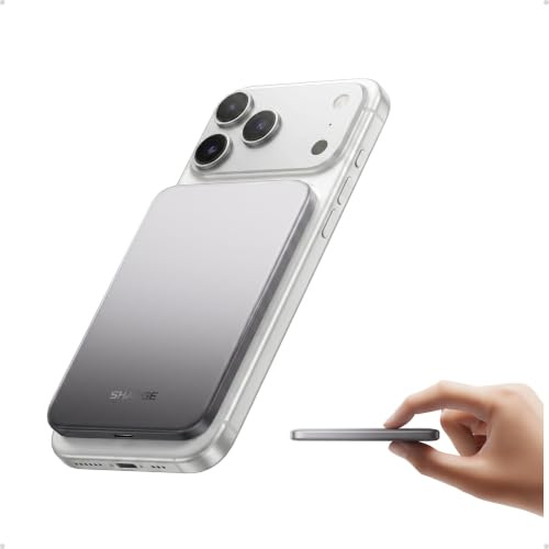 SHARGE Ultra Slim Power Bank for Magsafe 5000mAh Qi2 15W Fast Charging | Wireless Portable Charger with USB-C Port, Magnetic Charger for iPhone 17 Air/17/16/15 Series Battery Pack for Daily Use