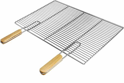 Grillrost 60 x 40 cm Edelstahl eckig – Rostfrei & robust mit abnehmbarem Holzgriff, BBQ Grillrost für Buschbeck Grillkamin, Gasgrill, Feuerschale, Feuerkorb & Grill Zubehör