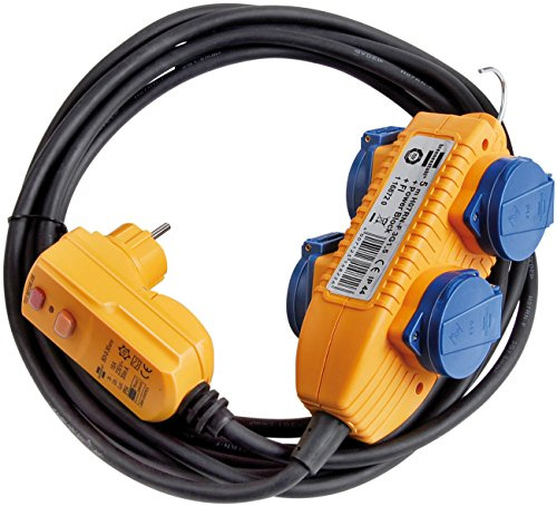 Brennenstuhl Schutzadapterleitung FI IP44 mit Powerblock Baustelleneinsatz und Outdoor 4-fach 5m, 1168720
