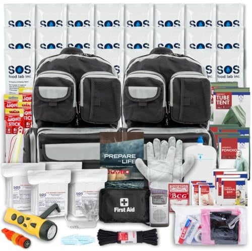 Emergency Zone 2 & 4 Person 72 Hour Survival Kit | Bug Out Bag with Food, Water, First Aid, Emergency Shelter, Survival Gear - Disaster Preparedness Go Bag for Earthquake, Hurricane, Car, Home