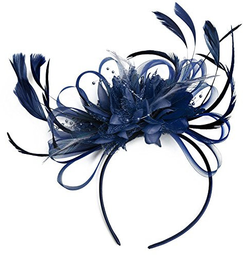 Caprilite Mix Swirl Fascinator Hut auf Stirnband Hochzeit Ascot Rennen Maßgeschneidert Sinamay für Damen, marineblau, Einheitsgröße