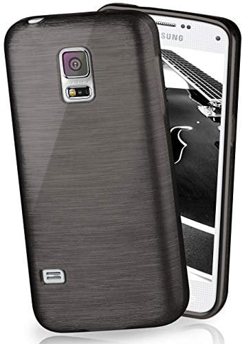 MoEx Sehr dünne Silikonhülle kompatibel mit Samsung Galaxy S5 / S5 Neo | Stil gebürstetes Aluminium, Schwarz