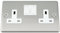 A5 Socket 2 Gang - Satin Matt Chrome Classic - White Insert - Plastic Rocker Switch