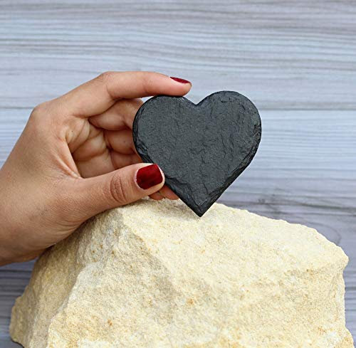 Schieferei – Schieferherzen zum Beschriften mit und ohne Lochung erhältlich – 2x Dekoherzen aus Schiefer für Platzkarten, Geschenkanhänger & Tischdeko – ideal für Hochzeiten & andere Events (7 x 7 cm)