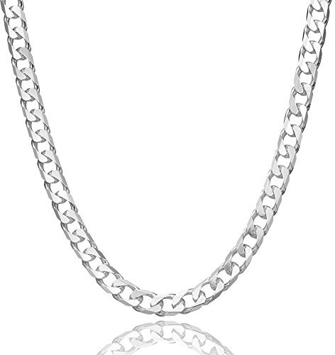 5mm sterling silver 925 Italian flat diamond cut Cuban curb cable link chain necklace chocker with lobster claw clasp - inch 16/40cm