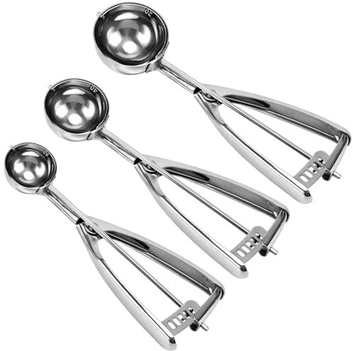 Cookie Scoop Set, Ice Cream Scoop Set, 3 PCS Metal Ice Cream Scoop Trigger Include Large-Medium-Small Size, Select 18/8 Stainless Steel, Secondary Polishing