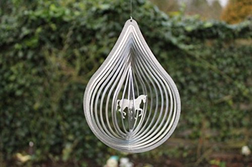 Manufaktur Lichtbogen Edelstahl Windspiel Tropfen Pferd trabend
