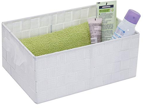 Aufbewahrungskorb HWC-C37, Dekokorb Korb Körbchen Aufbewahrung Regalkorb Deko 12x28x20cm - weiß