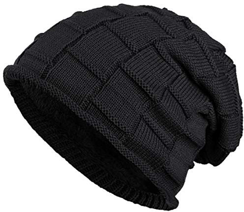 Balinco warm gefütterte Beanie mit Teddy-Fleece Wintermütze Flechtmuster Einheitsgröße für Damen & Herren Mütze (Schwarz)