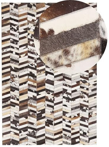 Beliani Rechteckiger Teppich aus Kuhfell braun/weiß 140x200 cm Patchwork Akyele