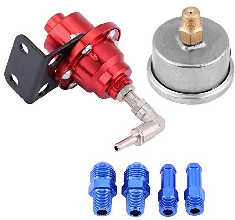 Regulador de presión de combustible ,160 psi relación ajustable 1 :1 regulador de presión de combustible de aluminio universal kit de indicador de aceite para automóvil de turbina (rojo)