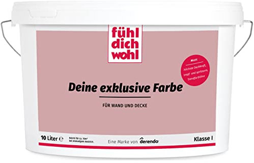 derendo Fühl Dich Wohl Deine Farbe rosa, matte Wandfarbe rosa, hohe Deckkraft, verschiedene Rosafarbtöne zur Auswahl (10L, Kirschblüte)