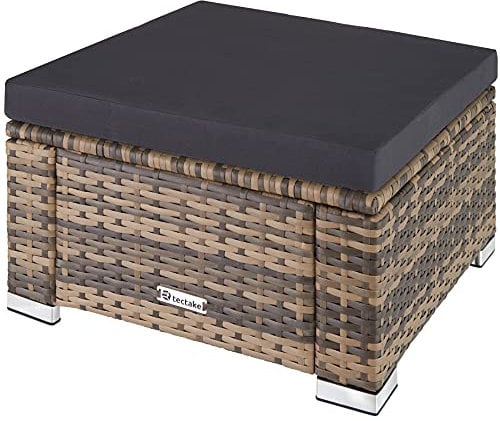 tectake 800768 Poly Rattan Sitzhocker mit Kissen, Lounge Hocker für Garten Balkon Terrasse, witterungsbeständig - Diverse Farben - (Natur | Nr. 403695)
