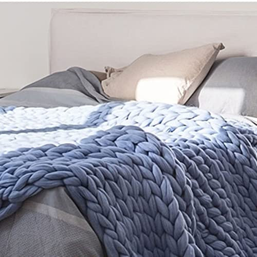 EXQULEG Grobstrick Decke, Handgefertigt Strickdecke Grob Kuscheldecke Wolldecke Strickdecke Tagesdecke Überwurf Decke Zuhause Dekor Geschenk (Blau,60x80cm)