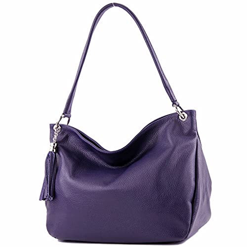 modamoda de - T154 - ital Schultertasche Umhängetasche aus Leder, Farbe:Dunkellila