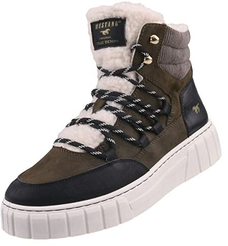 MUSTANG Damen High-Top Sneaker gefüttert Grün/Schwarz, Schuhgröße:EUR 39