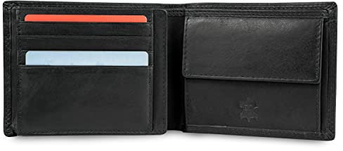 MOKIES Leder Geldbörse Herren - extra stabile Doppelnaht - Querformat mit 4 Fächer - RFID - Portmonee für Männer - Brieftasche Geldbeutel Wallet (G1607 Schwarz)