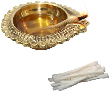 Universal Hub® Brass Kuber Diya Für Tempel, Diwali-Dekoration, indisches Pooja-Zubehör, Kerzenhalter, religiöse Heimdekoration, Diya mit kostenlosen Baumwolldochten, Einweihungsgeschenke