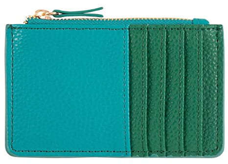 DRAEGER PARIS 1886 - Porte-Cartes Zippé Compact - Turquoise & Vert - 10 Rangements - Poche Centrale - Polyuréthane & Coton - Format 12,5x8 cm - Idée Cadeau Élégante et Pratique