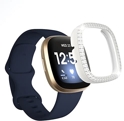 HYKEJJ Glitzer Diamant Hülle Kompatibel mit Fitbit Versa 3 / Sense Schutzhülle, Strass Harter PC Schutzrahmen Stoßfest Kratzfest für / (I)