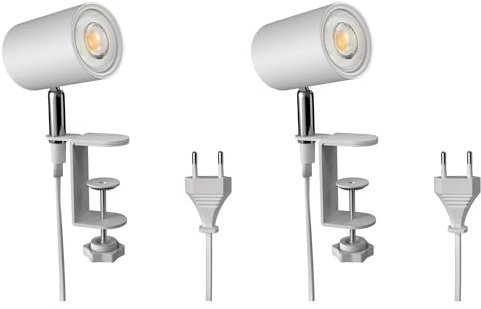 ledscom.de 2 Stück Klemmleuchte WAIKA, Schalter, weiß matt, inkl. LED GU10 Lampe, 468lm warmweiß