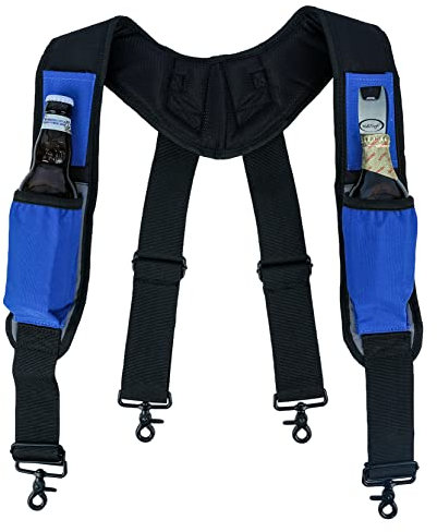 MELOTOUGH Lustiger Werkzeuggürtel, Strapse für Herren, Gürtel, Hosenträger, strapazierfähig, groß und hoch, gepolsterte Arbeitshalter, mit mehreren Taschen, Bierhalter, blaue Farbe für Bau, Elektriker