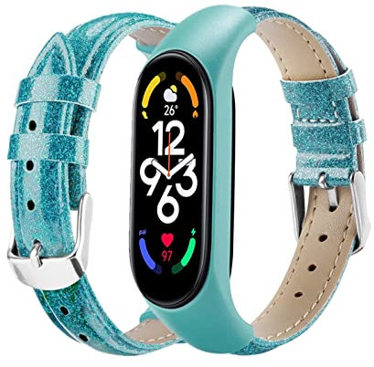 SABSEN Glitzer Leder Armband für Xiaomi Mi Band 4 / Mi Band 3 Armband, Xiaomi Mi Band 4 / Mi Band 3 Lederband Ersatzband mit TPU-Verschluss Kompatibel mit Xiaomi Mi Band 4 / Mi Band 3 Armband (G)