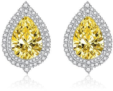 Ohrstecker Silber, Kupfer Blattform mit gelbem Zirkonia Ohrstecker für Damen