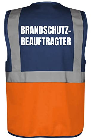 Fassbender-Druck WARNWESTEN - Sicherheitsweste NAVY/ORANGE mit Taschen und Reißverschluss nach EN ISO 20471 zertifiziert - BRANDSCHUTZBEAUFTRAGTER - Unisex mit hochwertigem Reflektorstreifen