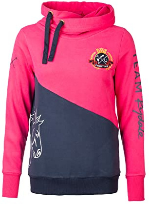 Rydale Ladies Diagonal Style Hoodie Women's 100% Cotton Hoody Overhead Cross Neck Embroidered Hooded Jumper 3 Colours (Bonbon/Navy, 14)