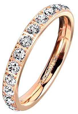 Mianova Damen Ring Titan mit vielen Glitzer Kristallen Steinen Damenring Memory Band Bandring Ewigkeitsring Trauring Verlobungsring Fingerring Rosegold Größe 54 (17.2)