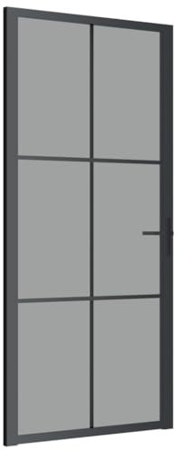 vidaXL Innentür Modernes Design Glastür Komplettset Zimmertür Tür Drehtür Wohnungstür mit Montagezubehör 93x201,5cm Schwarz ESG-Glas Aluminium