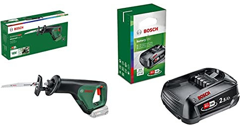 Bosch Home and Garden Cordless Reciprocating Saw AdvancedRecip 18 (without battery, 18 Volt System, in carton packaging) & Home and Garden Battery Pack PBA 18V Black