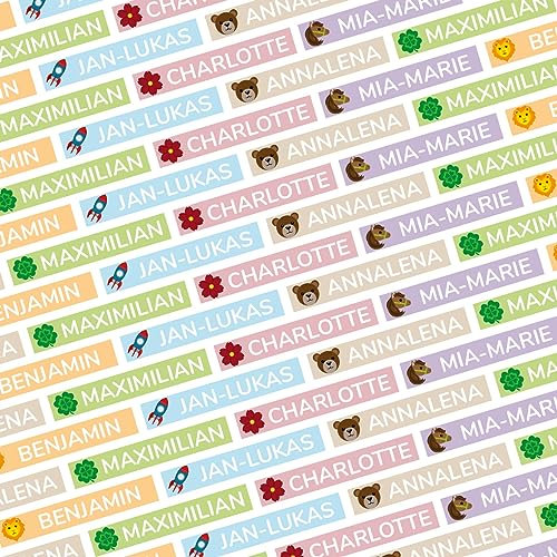 Personalisierte Namensetiketten/Namensaufkleber für Kinder 49x8 mm Matt/Wasserfest/für Schule/Kindergarten/Stiftaufkleber (38 Aufkleber)