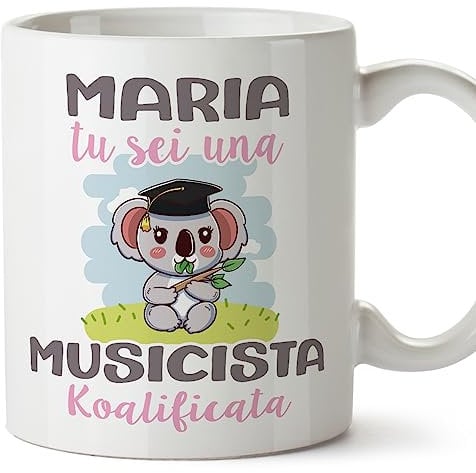 Mugffins Tazza Personalizzata in ceramica per MUSICISTA donna 11 oz / 350 ml - In italiano - Koalificati Personalizzati - Idea regalo per compleanno, anniversario, natale, laurea