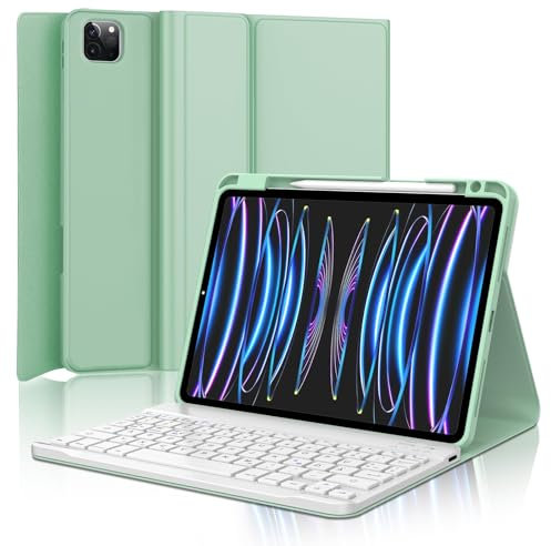 SENGBIRCH Tastaturhülle für iPad Pro 11'' 2022 - QWERTZ Deutsche Tastatur Abnehmbare Bluetooth Wireless Tastatur mit hülle für iPad Pro 11 4./3./2./1. Gen, iPad Air 5/4 2020, Hellgrün