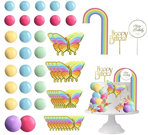 28 PCS Rainbow Cake Toppers Colorful Balls Bluey Cake Decorations for Wedding Baby Shower Girls Boys Birthday Party Decoration Supplies (Colorful)