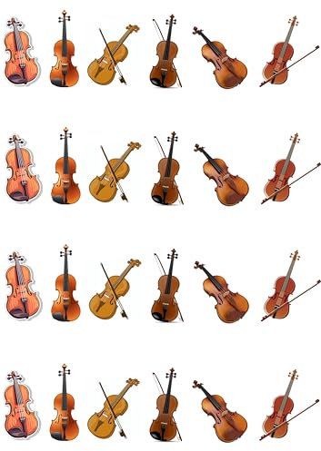 24 Stand Up Violins Musical Instrument Themed Edible Wafer Paper Cake Toppers Decorations
