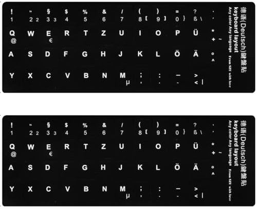 XHLWZR 2PCS Laptop Keyboard Letters Stickers German, Computer Keyboard Stickers, Non Transparent Black Stickers with White Letters, Keyboard Laptop Stickers English, for Standard and Laptop Keyboard
