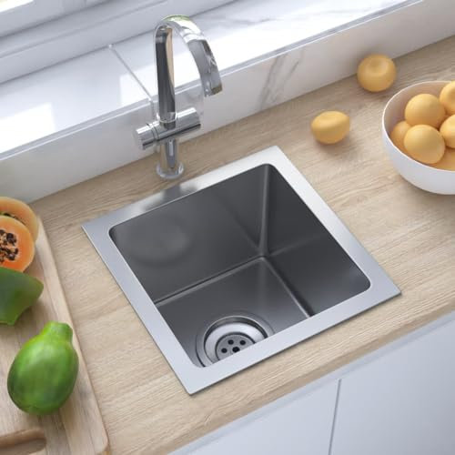 AUVYI Fregadero Empotrable de Cocina Hecho a Mano, Acero Inoxidable, Plateado, 30 x 30 x 20 cm, para Encimera