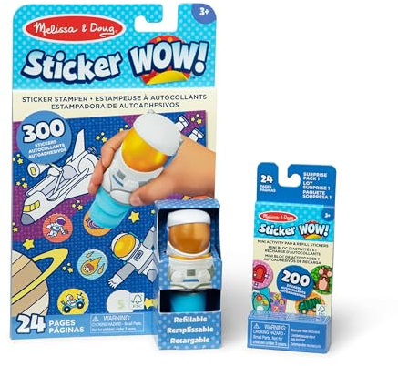 Melissa & Doug Sticker Wow! Astronautenpaket: 24-seitiger Aktivitätenblock, Aufkleberstempel, Mini-Aktivitätenblock, 500 Aufkleber, Kunst und Bastelspielzeug, Sammelfigur